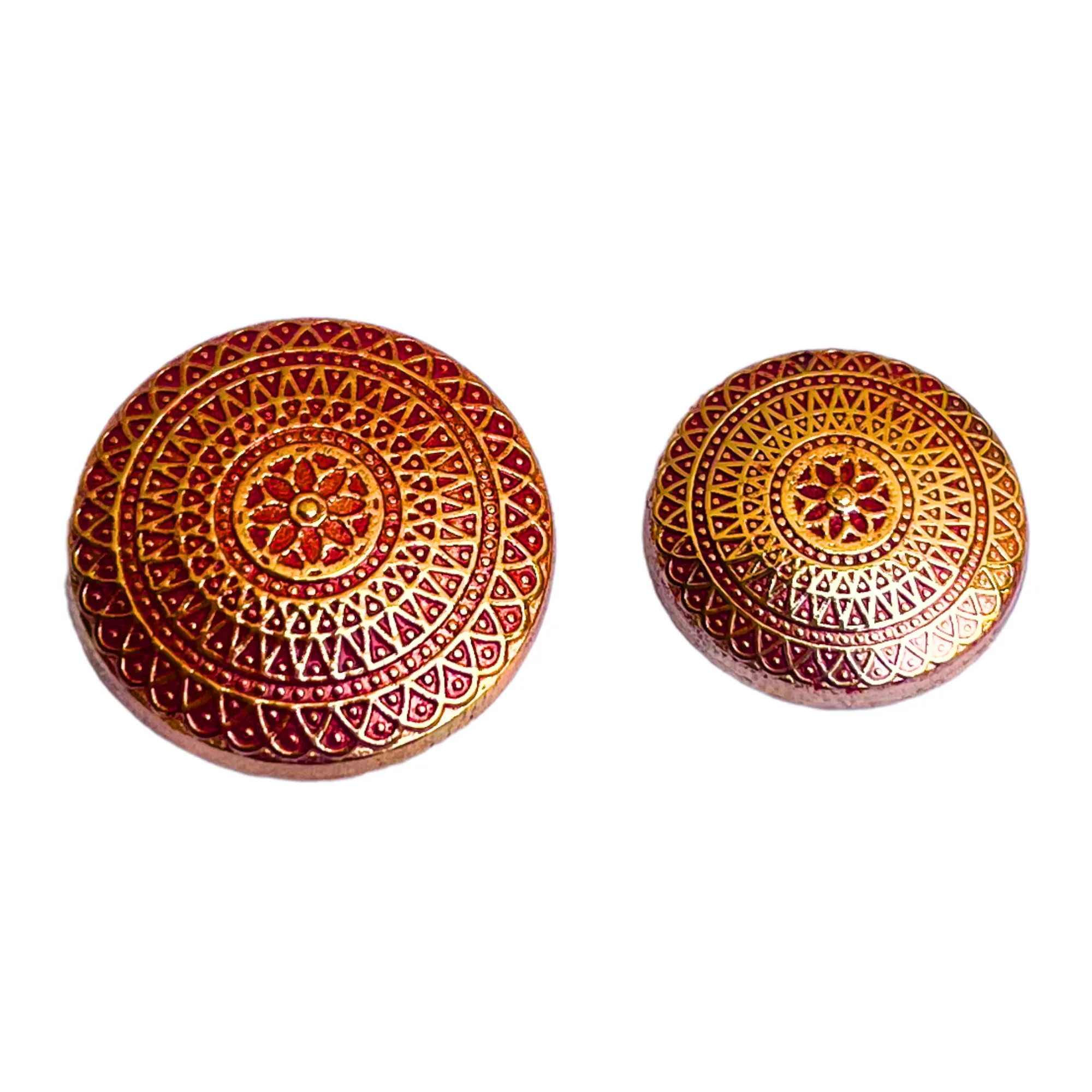 Red & Golden Color Elegant Traditional Designer Round 1 Hole Metal Buttons