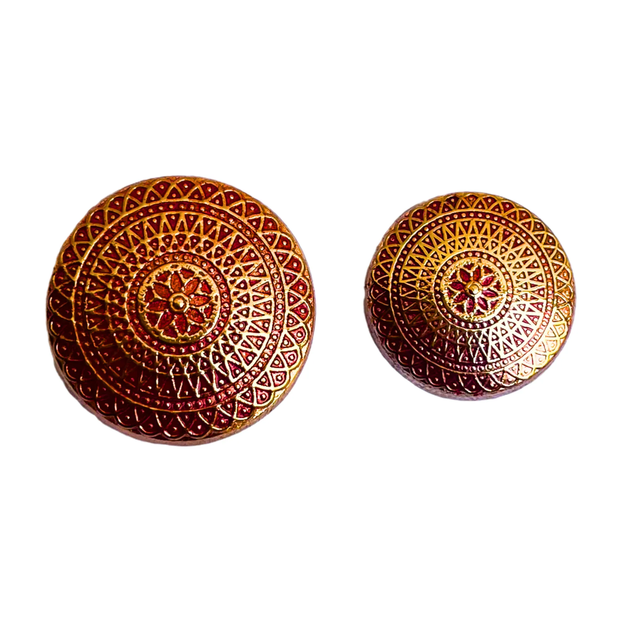 Red & Golden Color Elegant Traditional Designer Round 1 Hole Metal Buttons