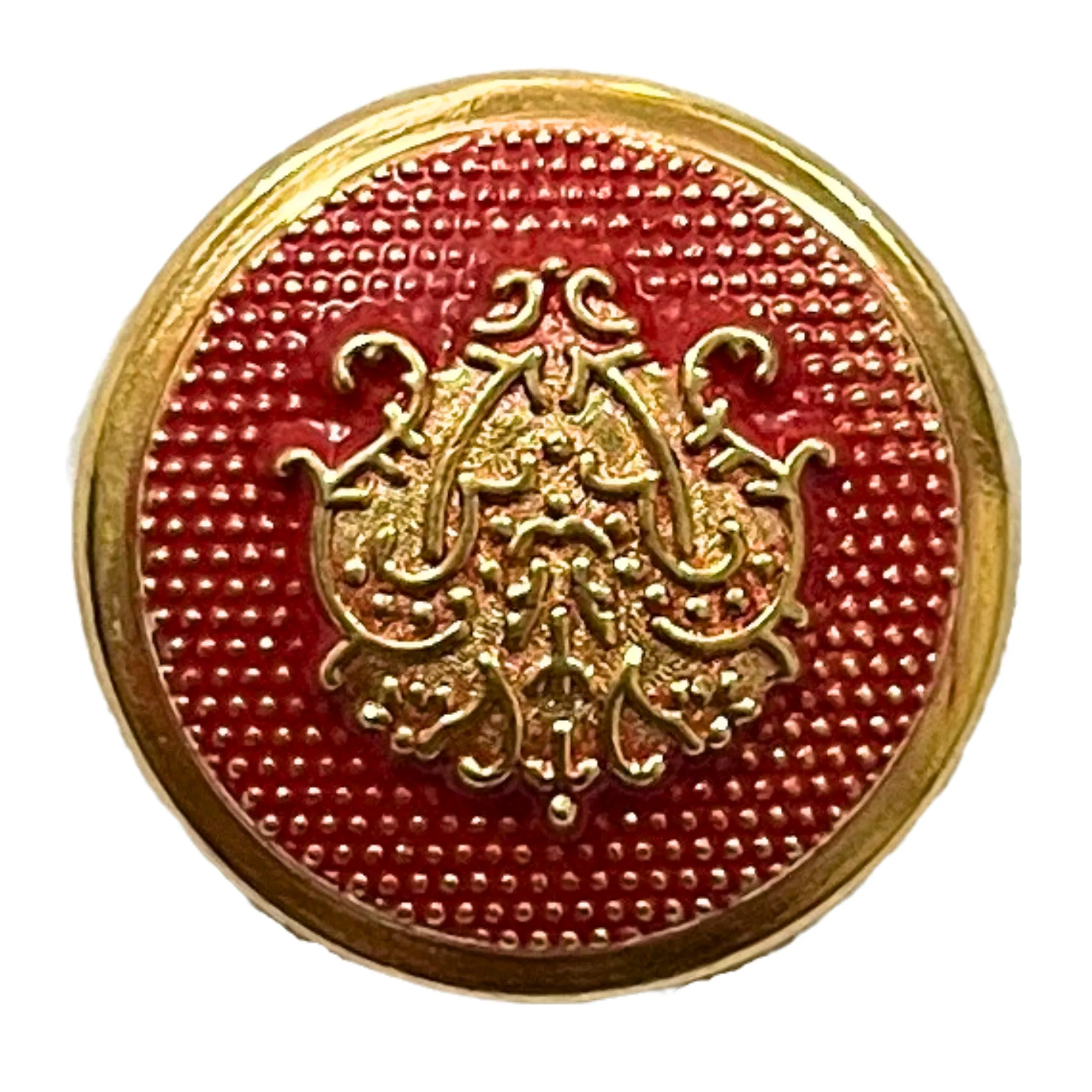 Red & Golden Color King & Queen Singhasan Designer Round 1 Hole Metal Buttons