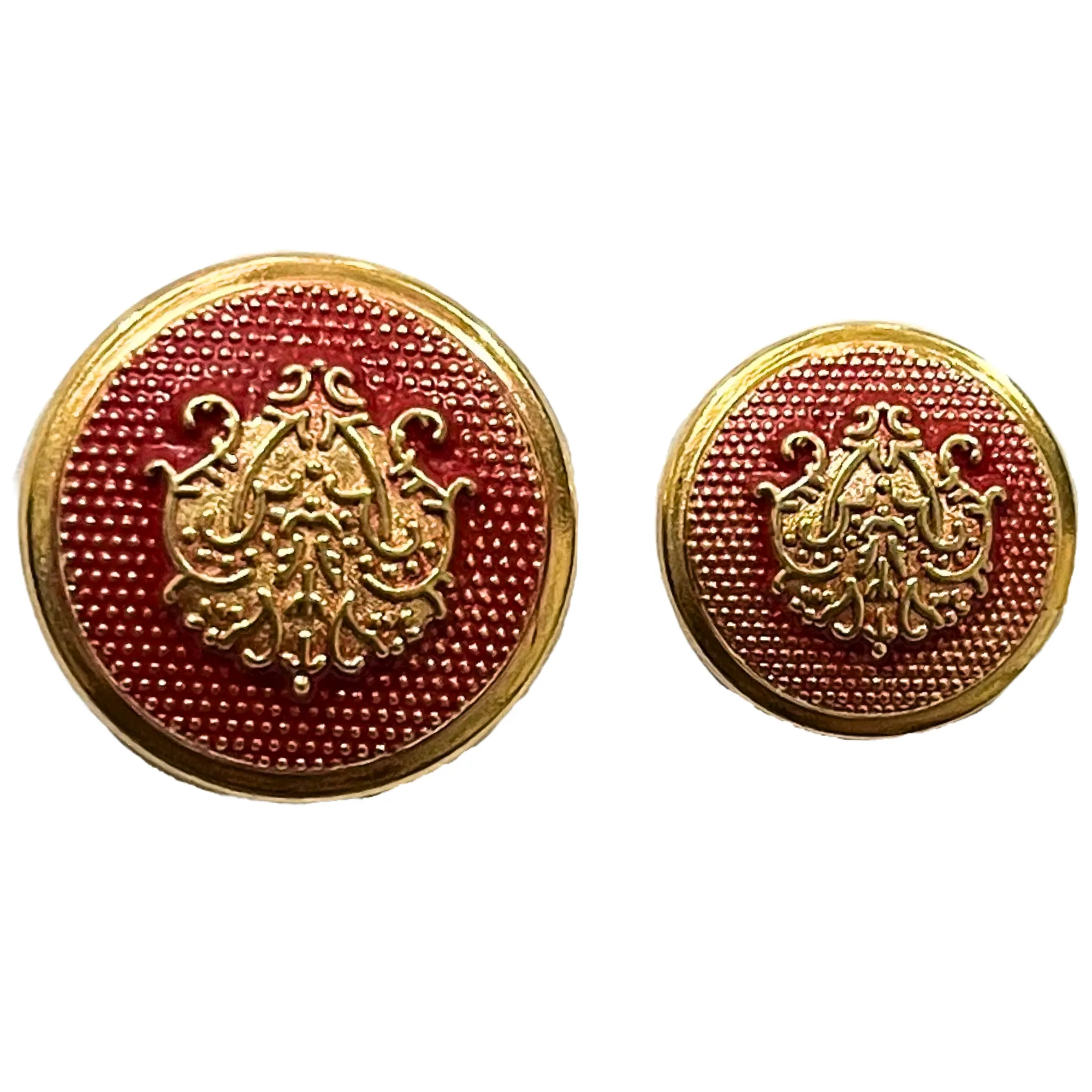 Red & Golden Color King & Queen Singhasan Designer Round 1 Hole Metal Buttons