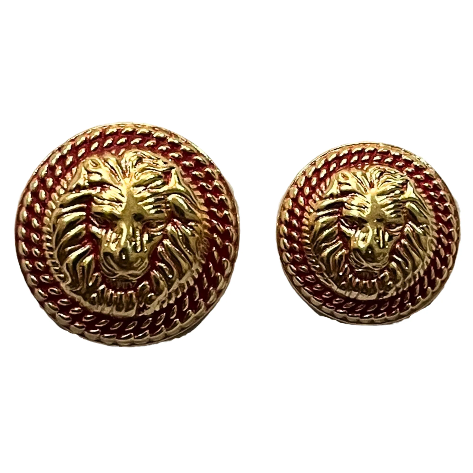 Red & Golden Fearless Lion Face Shaped 1 Hole Round Metal Buttons