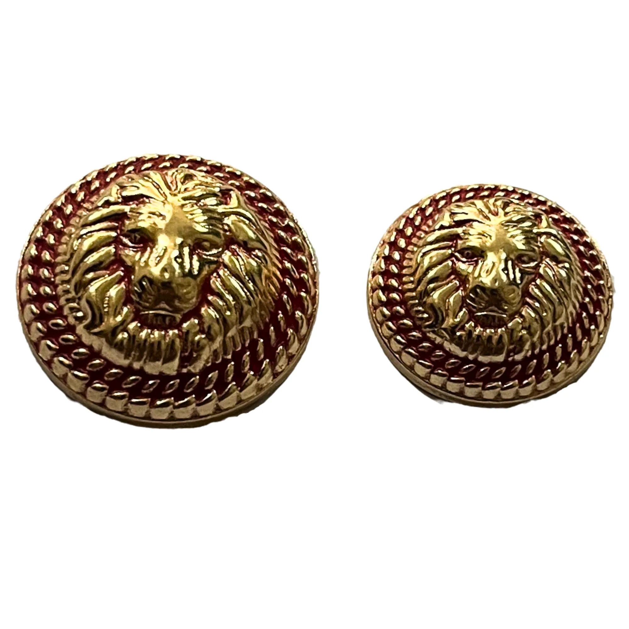 Red & Golden Fearless Lion Face Shaped 1 Hole Round Metal Buttons