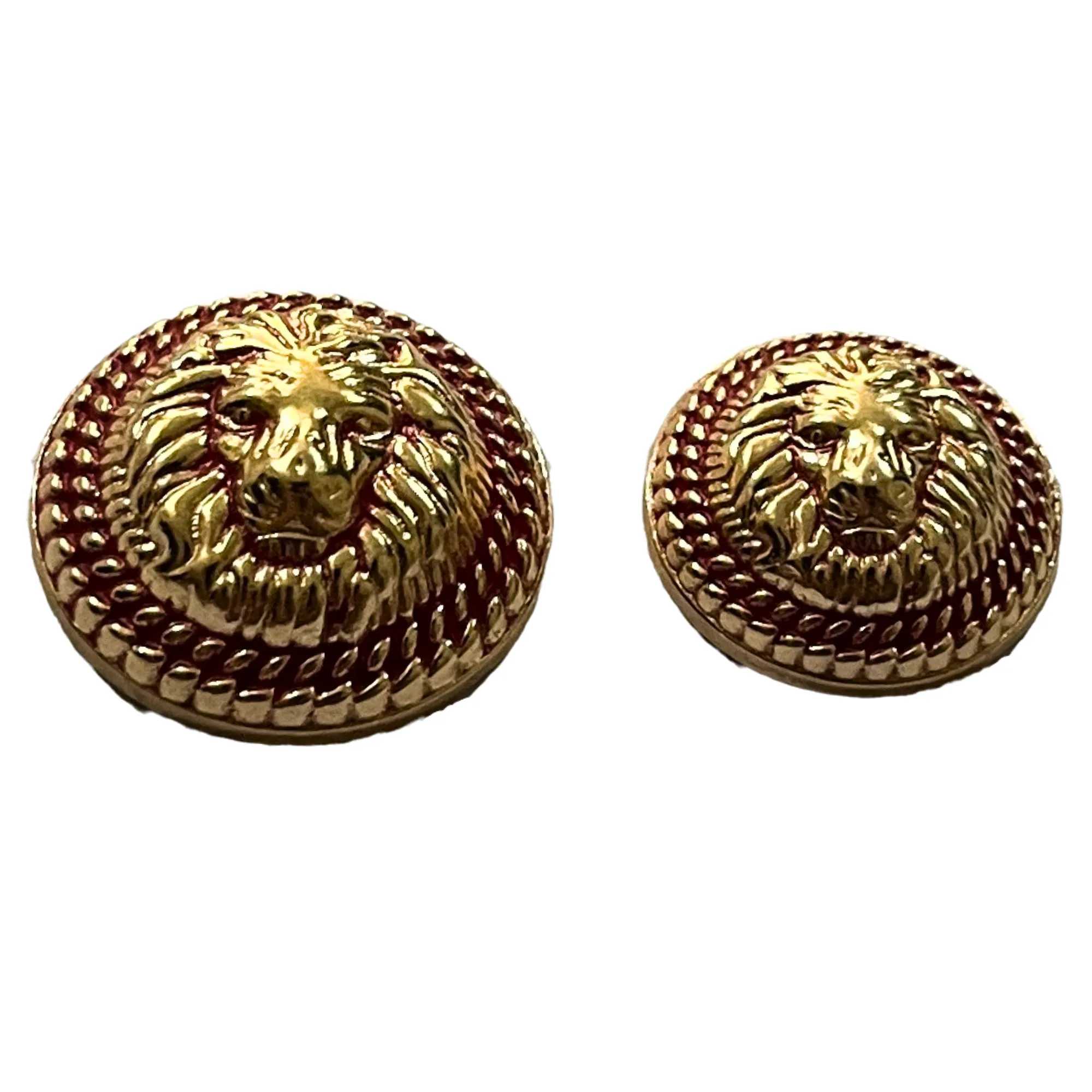 Red & Golden Fearless Lion Face Shaped 1 Hole Round Metal Buttons