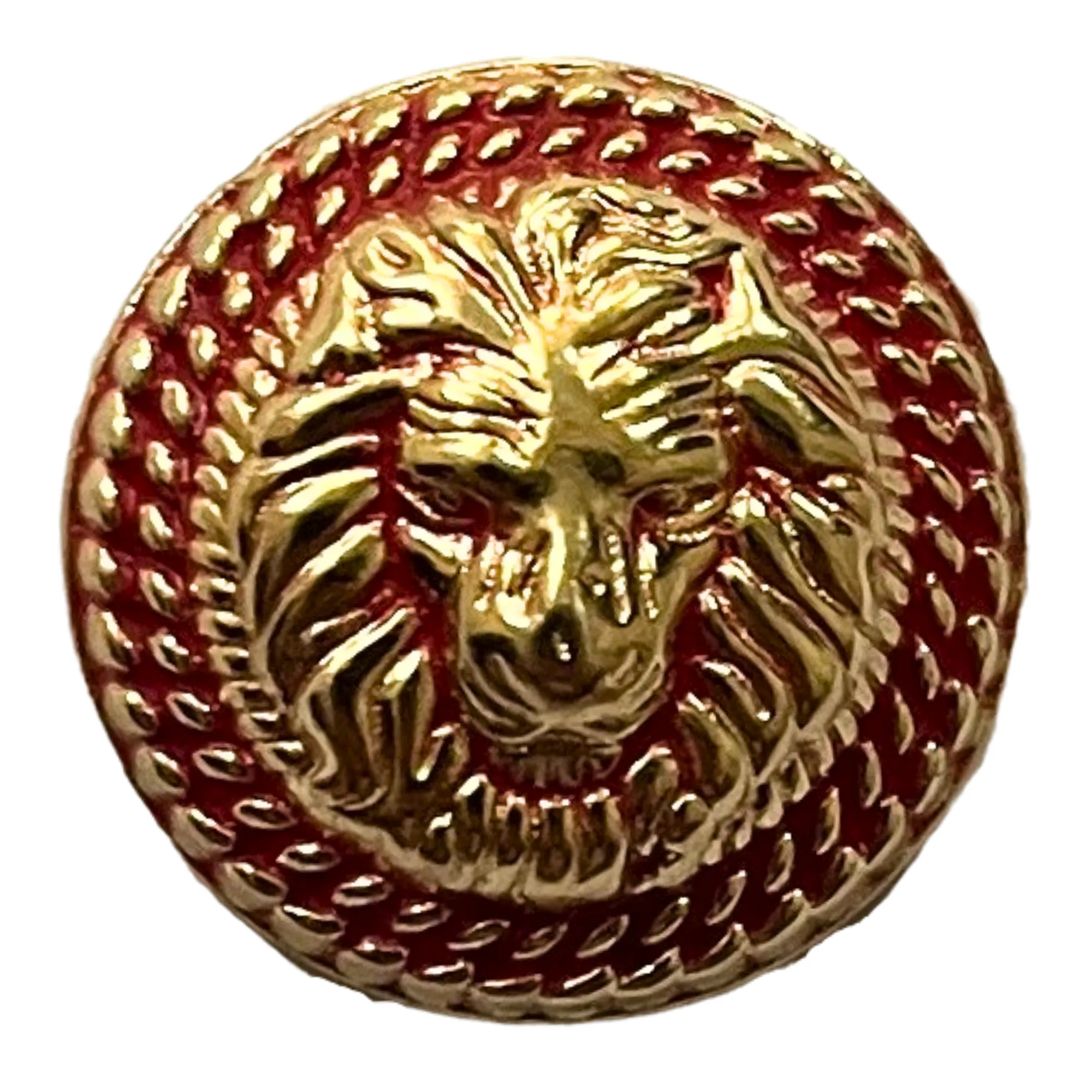 Red & Golden Fearless Lion Face Shaped 1 Hole Round Metal Buttons