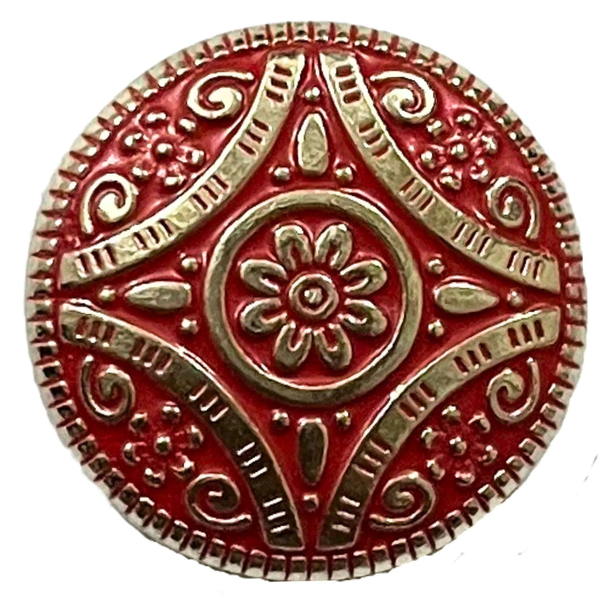 Red & Silver Color Attractive Regal Traditional 1 Hole Round Metal Buttons