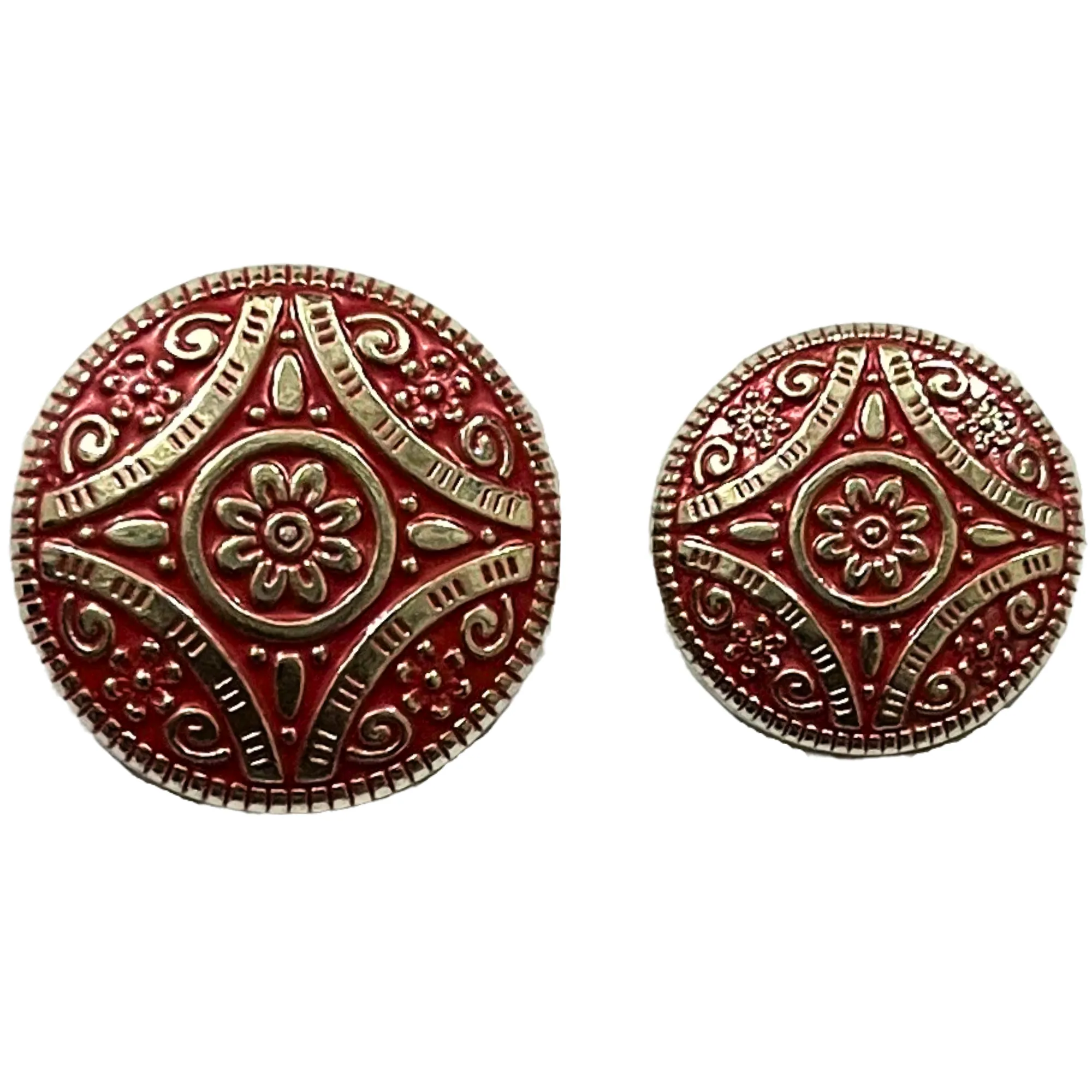 Red & Silver Color Attractive Regal Traditional 1 Hole Round Metal Buttons