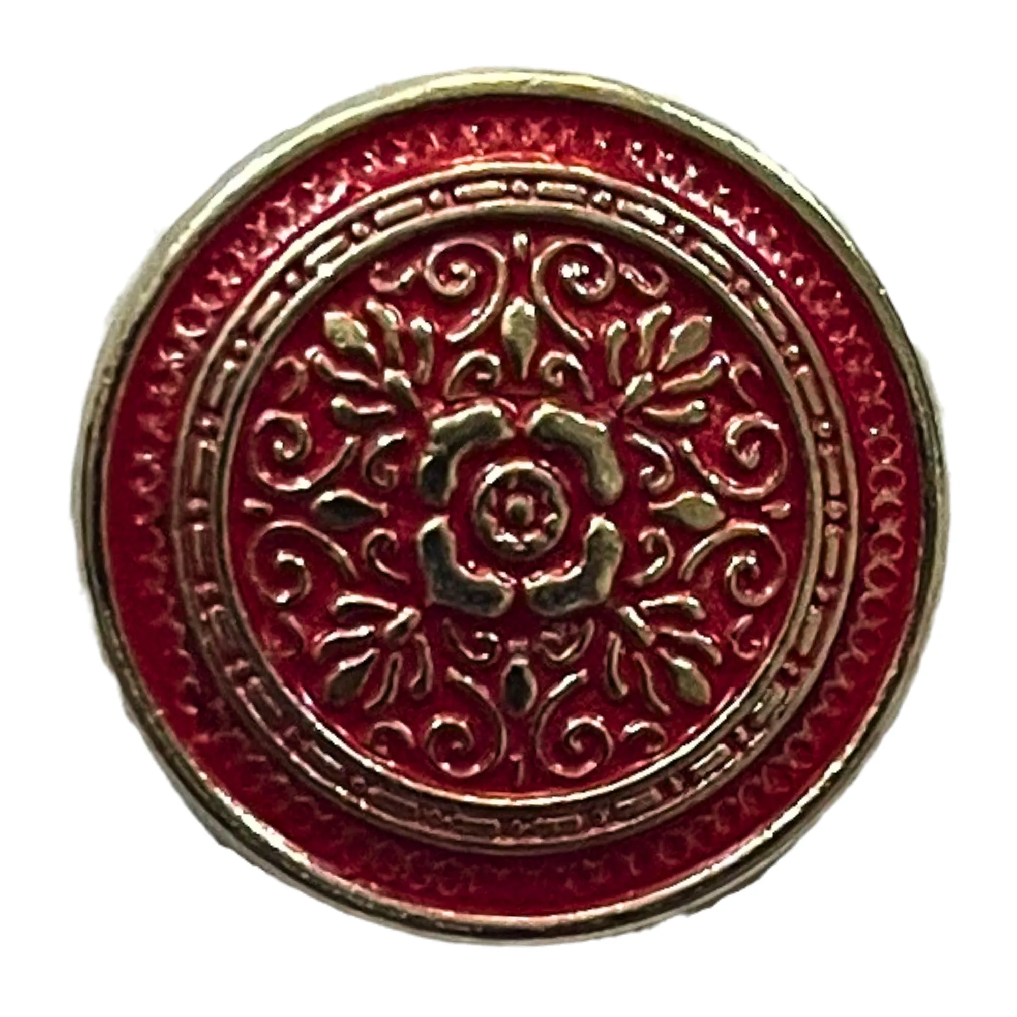 Red & Silver Eye Catchy Floral 1 Hole Round Metal Buttons