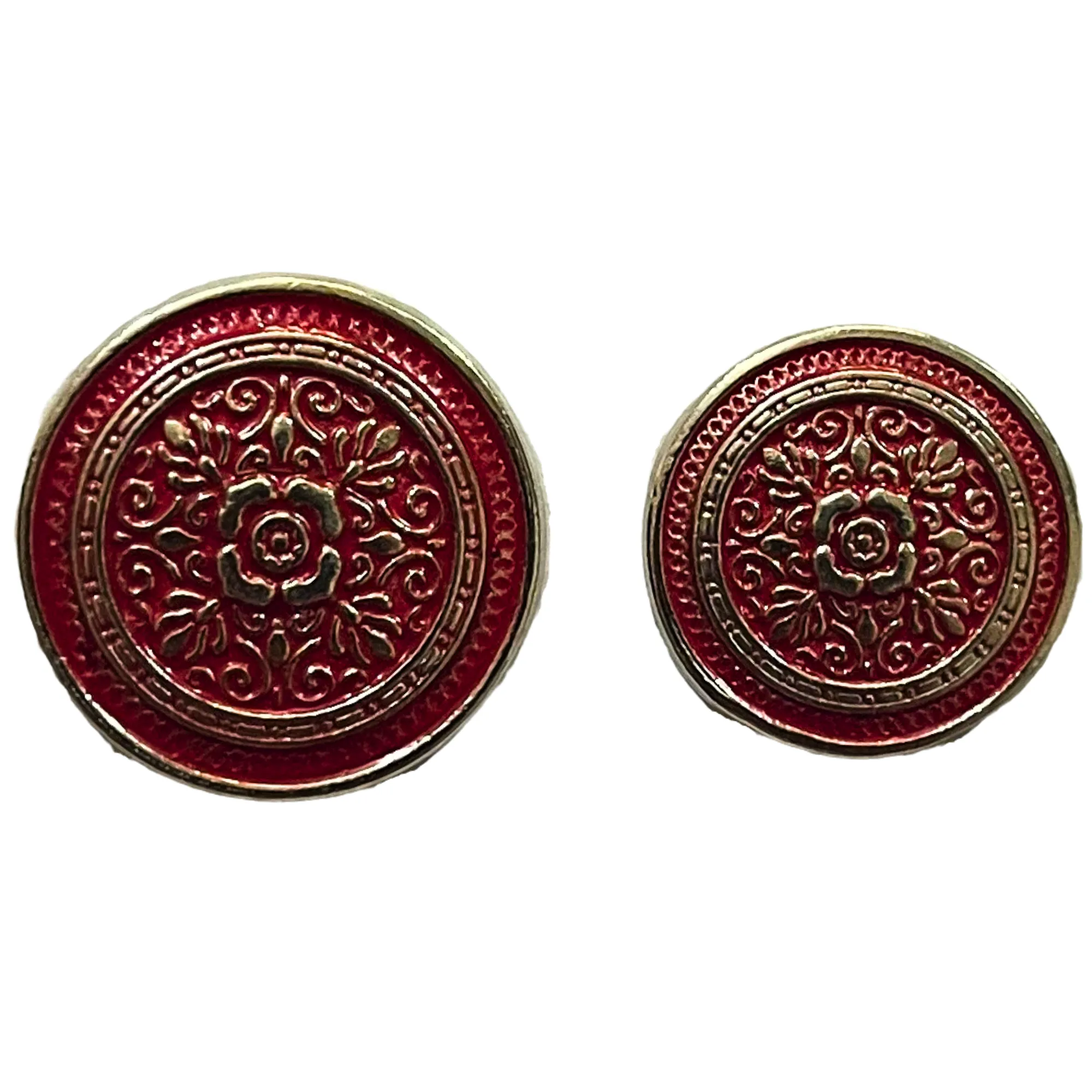 Red & Silver Eye Catchy Floral 1 Hole Round Metal Buttons