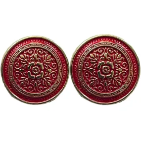 Red & Silver Eye Catchy Floral 1 Hole Round Metal Buttons