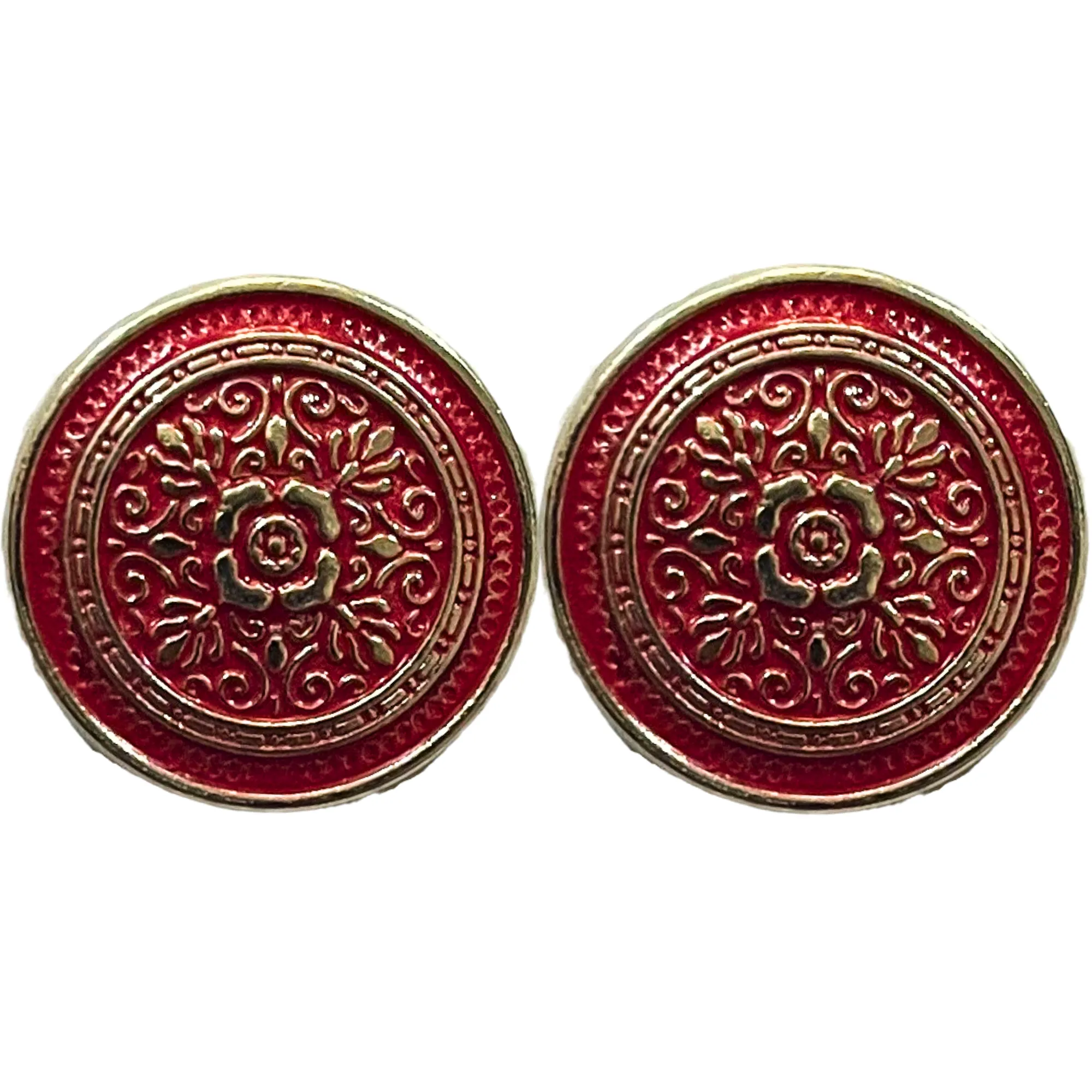 Red & Silver Eye Catchy Floral 1 Hole Round Metal Buttons