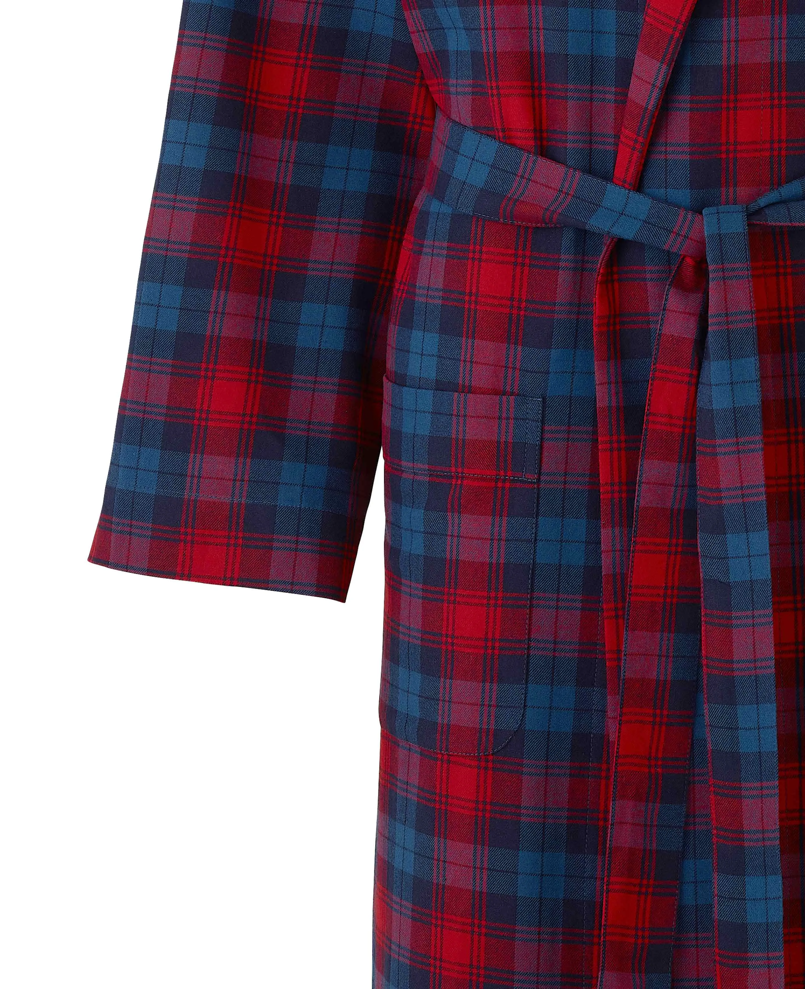 Red Navy Check Brushed Cotton Dressing Gown