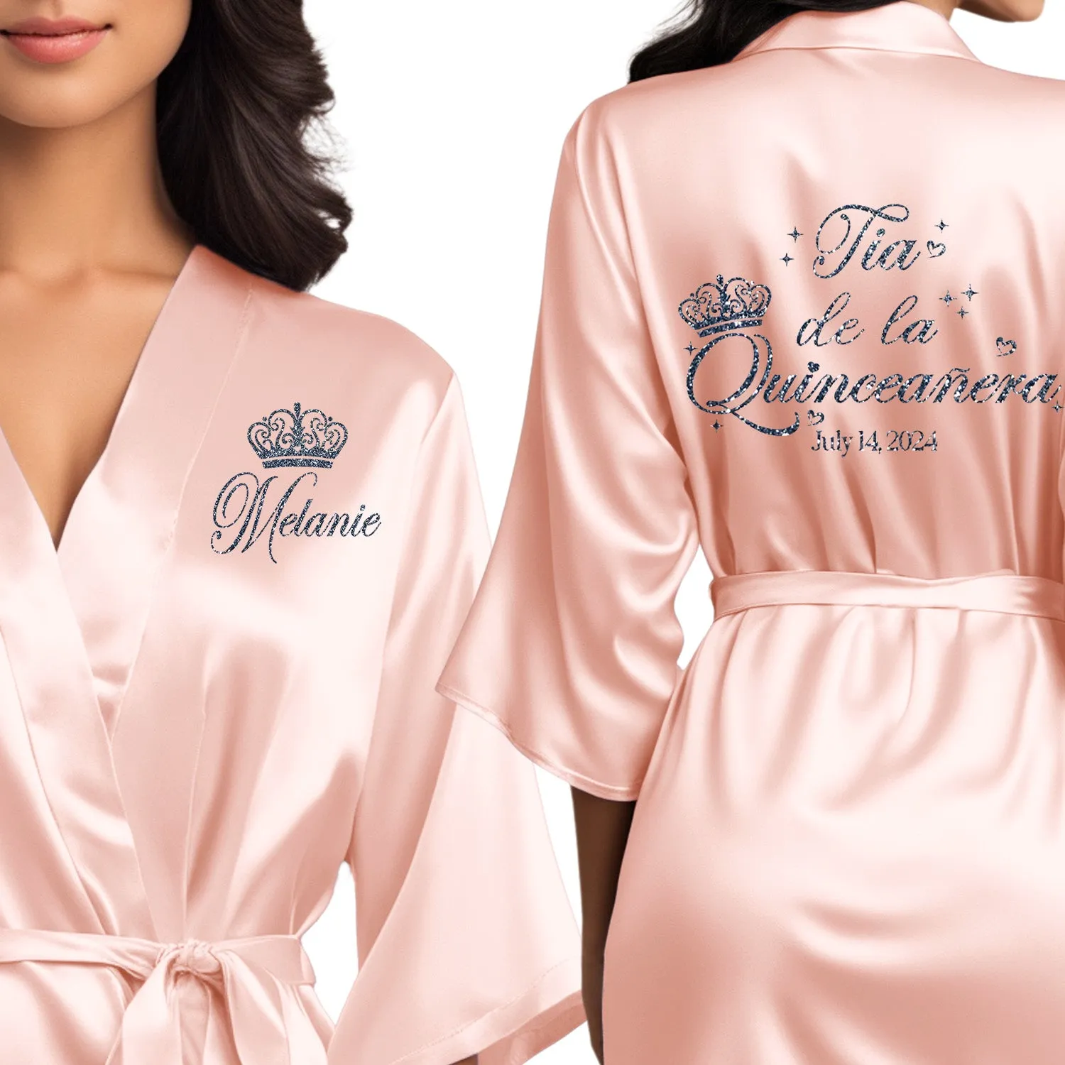 Rose Gold Mis Quince Años Robes, Pretty Quinceañera Robes, Robes for Mama de Quince | Quinceañera Gift