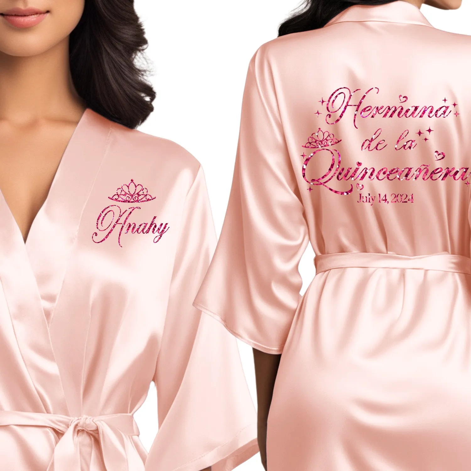 Rose Gold Mis Quince Años Robes, Pretty Quinceañera Robes, Robes for Mama de Quince | Quinceañera Gift