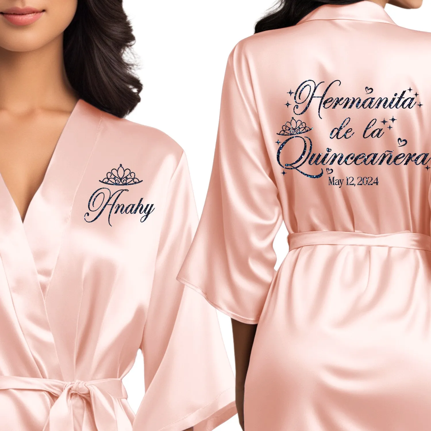 Rose Gold Mis Quince Años Robes, Pretty Quinceañera Robes, Robes for Mama de Quince | Quinceañera Gift