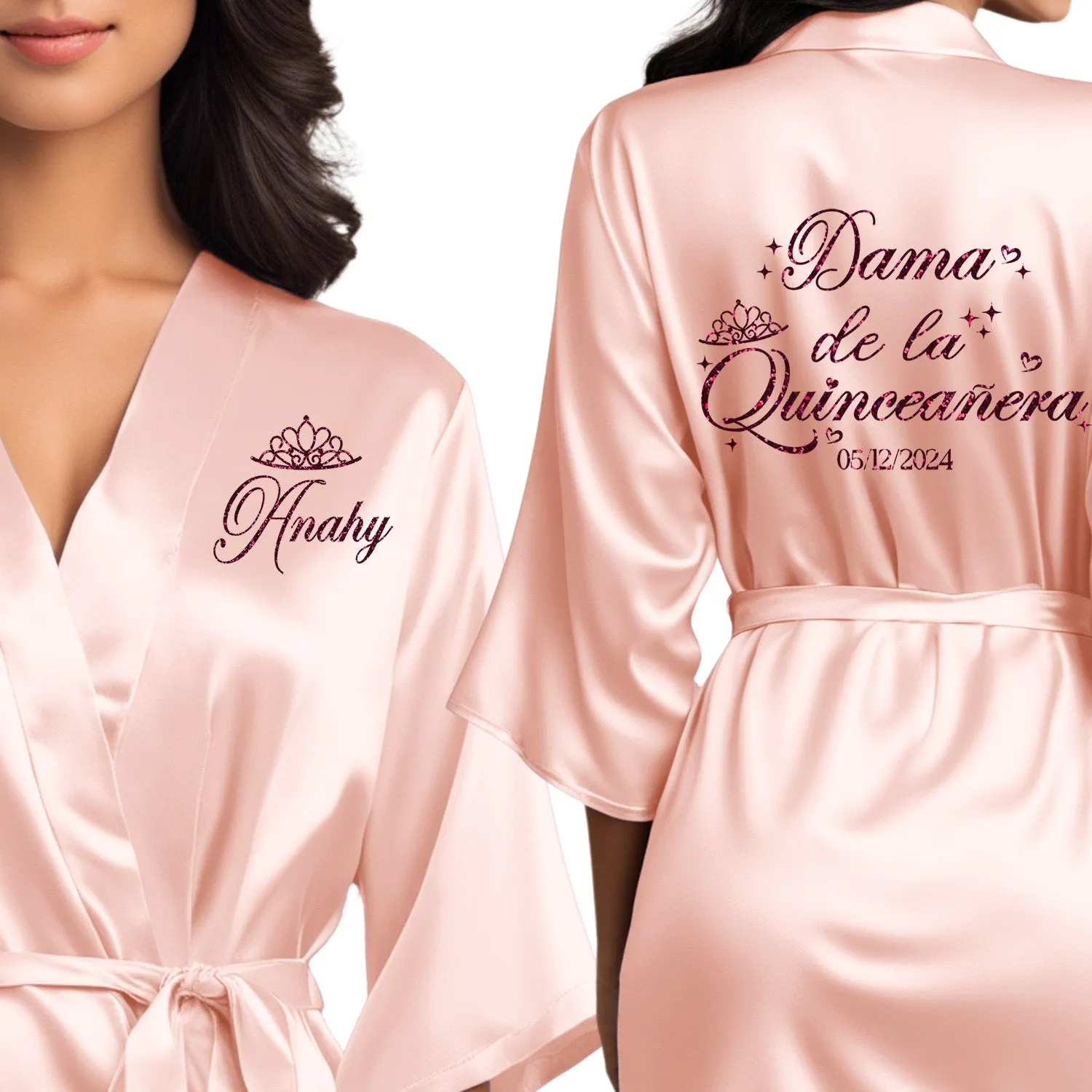 Rose Gold Mis Quince Años Robes, Pretty Quinceañera Robes, Robes for Mama de Quince | Quinceañera Gift