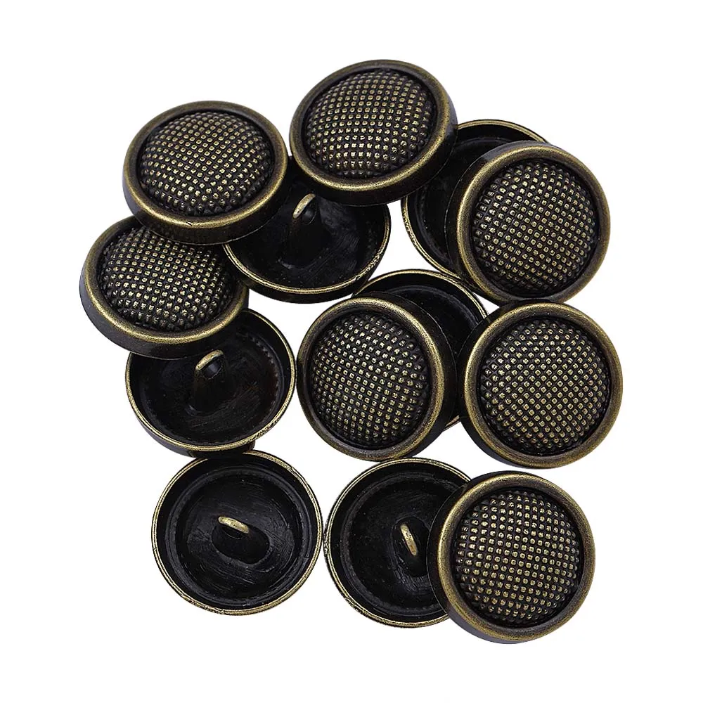 Round Shape Rounded Rim Checks Surface Antique Metal Buttons