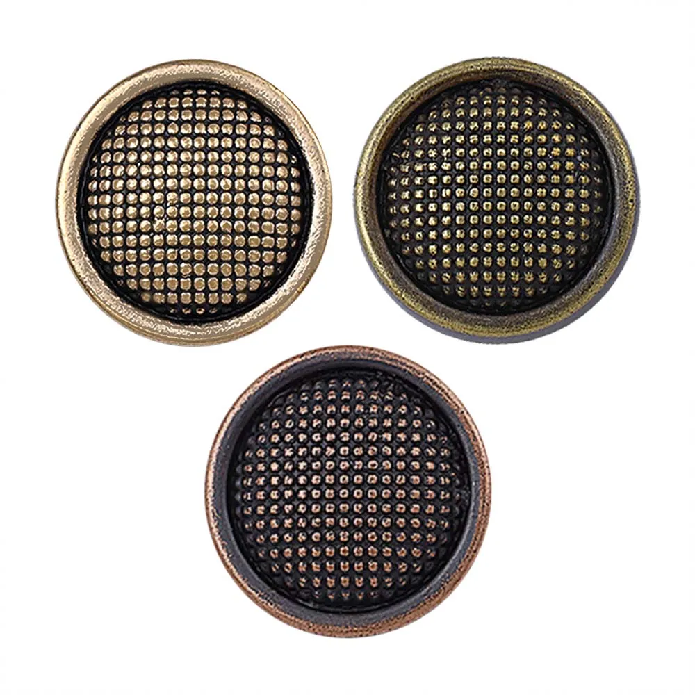 Round Shape Rounded Rim Checks Surface Antique Metal Buttons