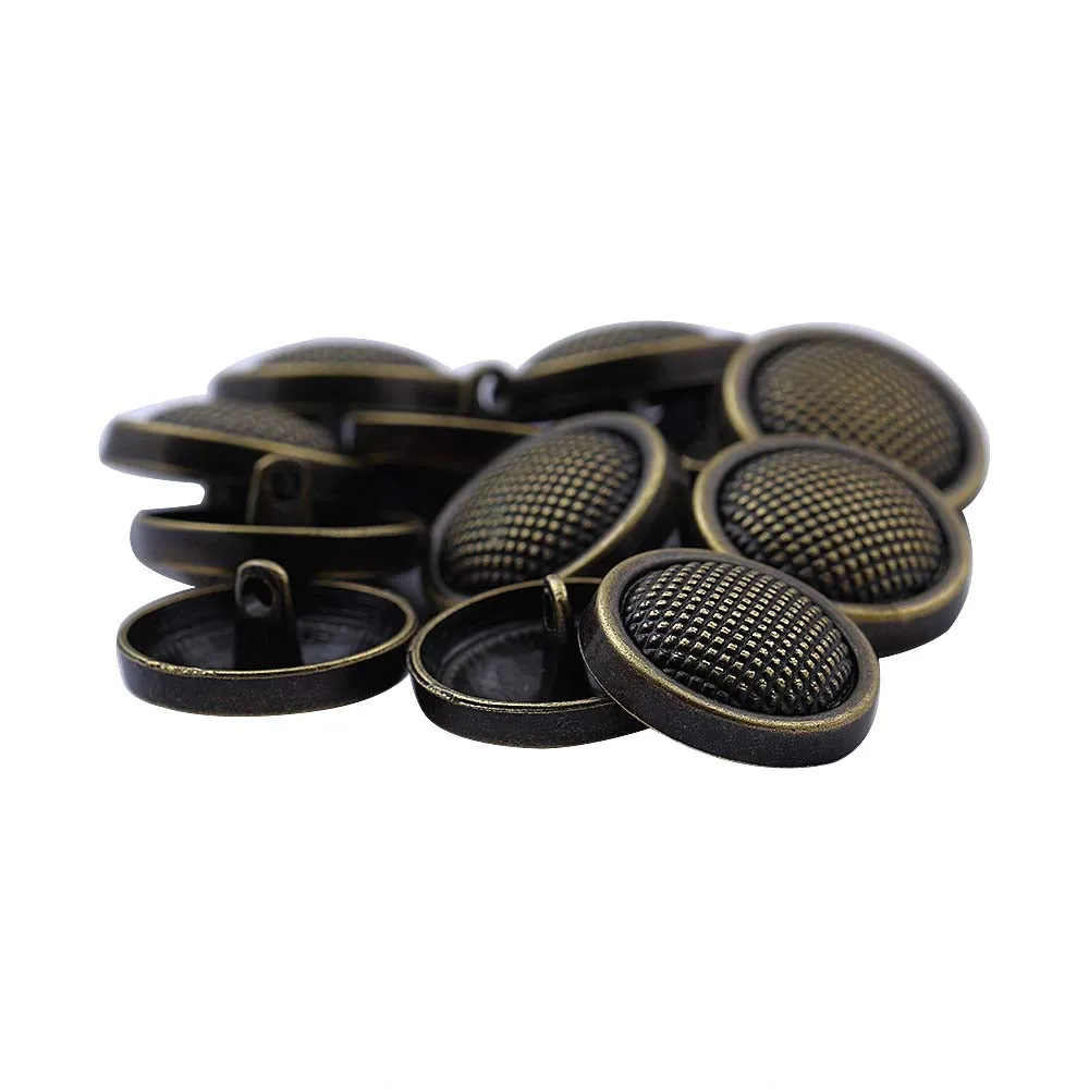 Round Shape Rounded Rim Checks Surface Antique Metal Buttons