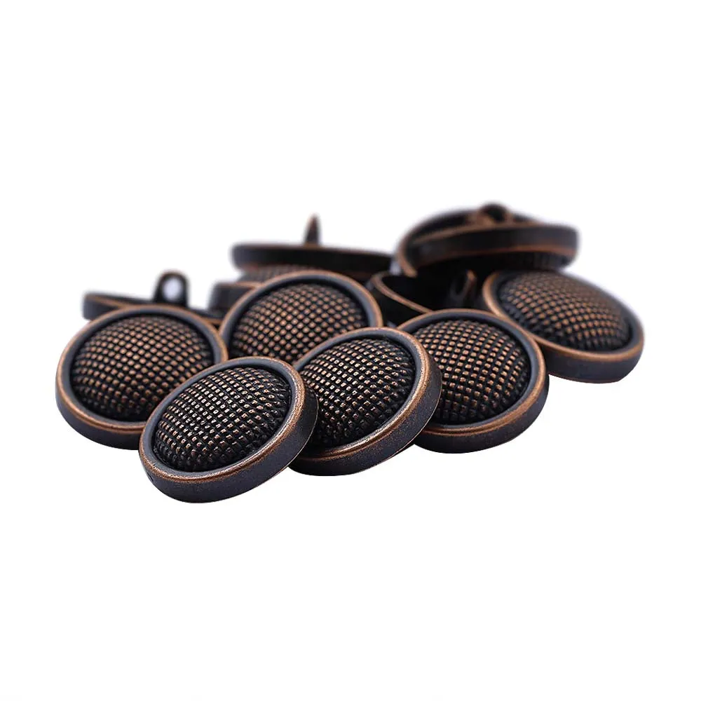 Round Shape Rounded Rim Checks Surface Antique Metal Buttons