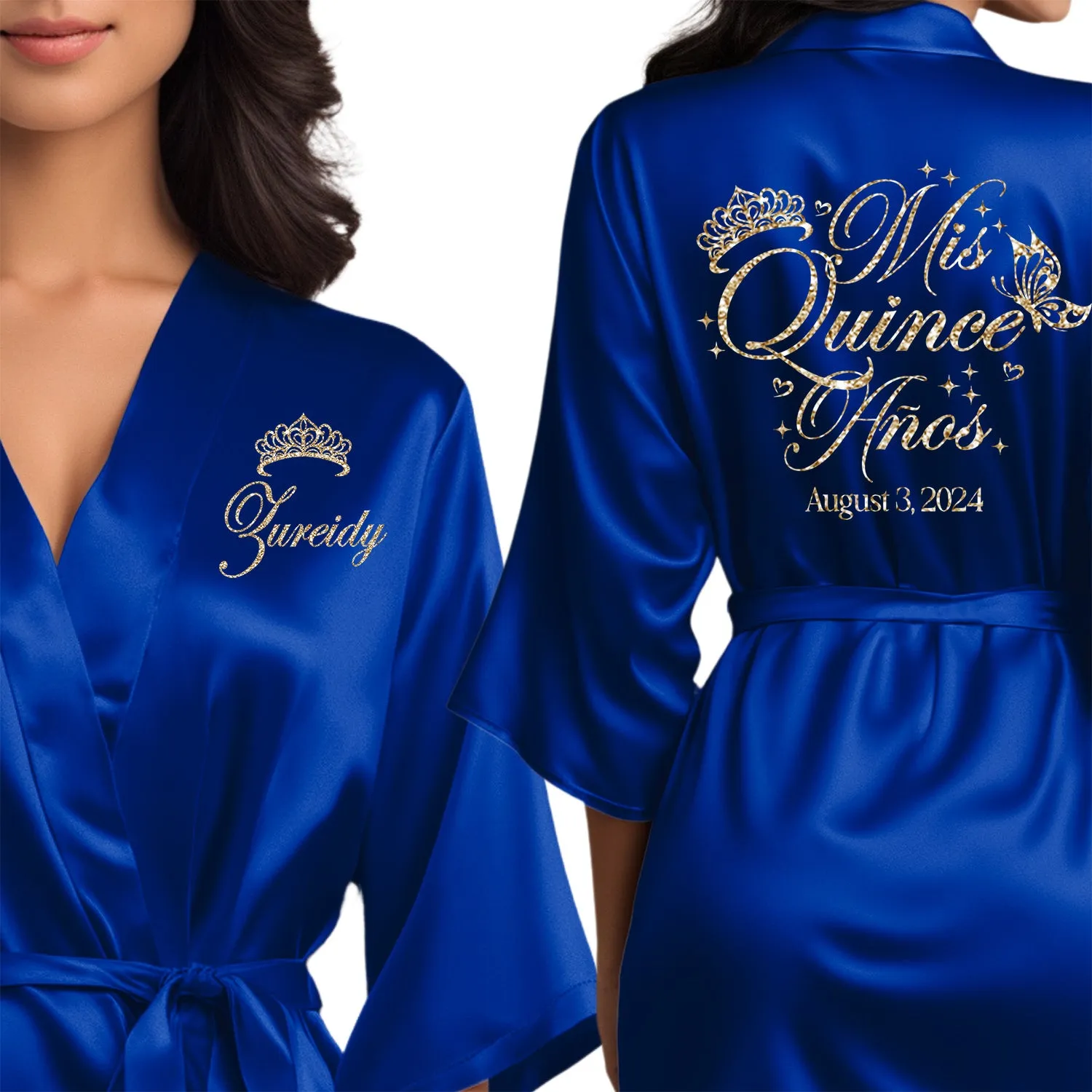 Royal Blue Mis Quince Años Robes, Pretty Quinceañera Robes, Robes for Mama de Quince | Quinceañera Gift