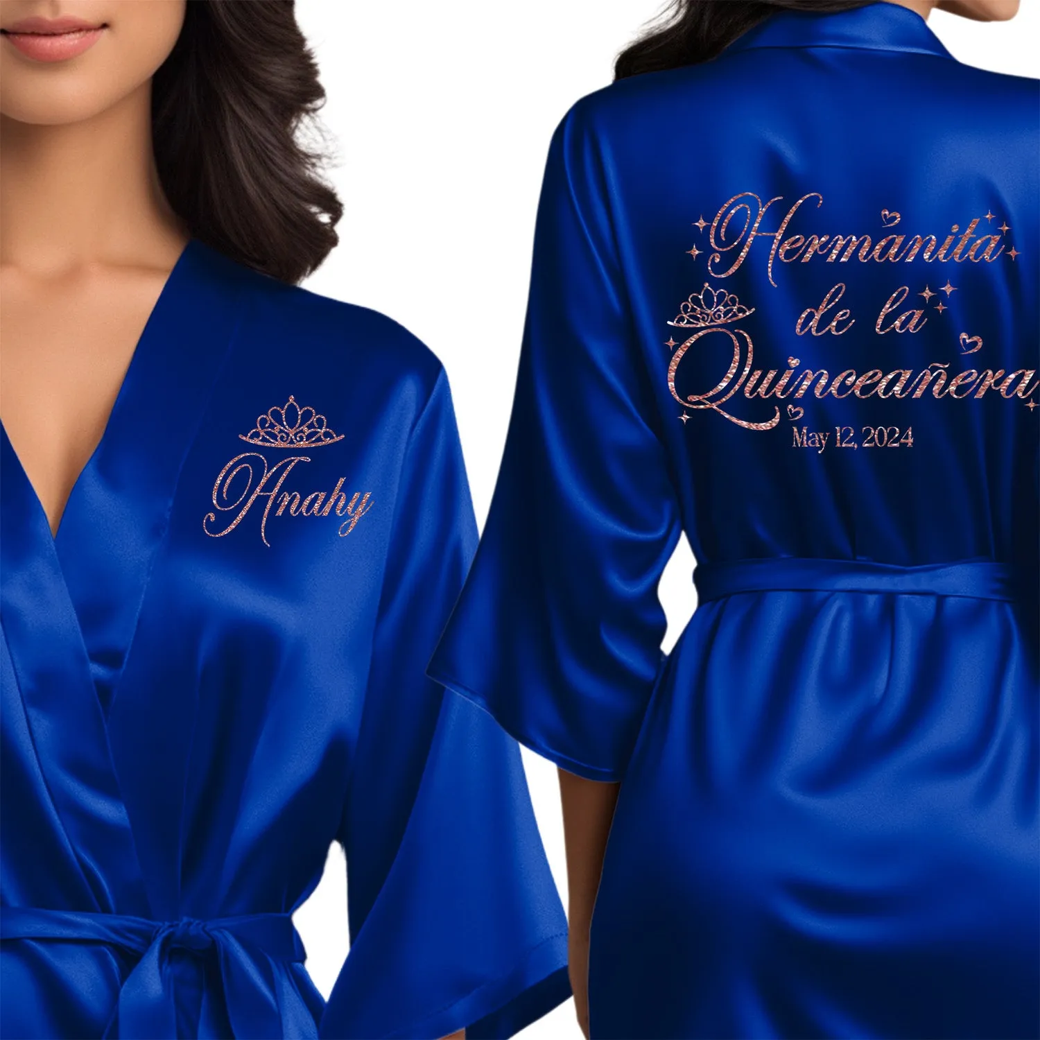 Royal Blue Mis Quince Años Robes, Pretty Quinceañera Robes, Robes for Mama de Quince | Quinceañera Gift