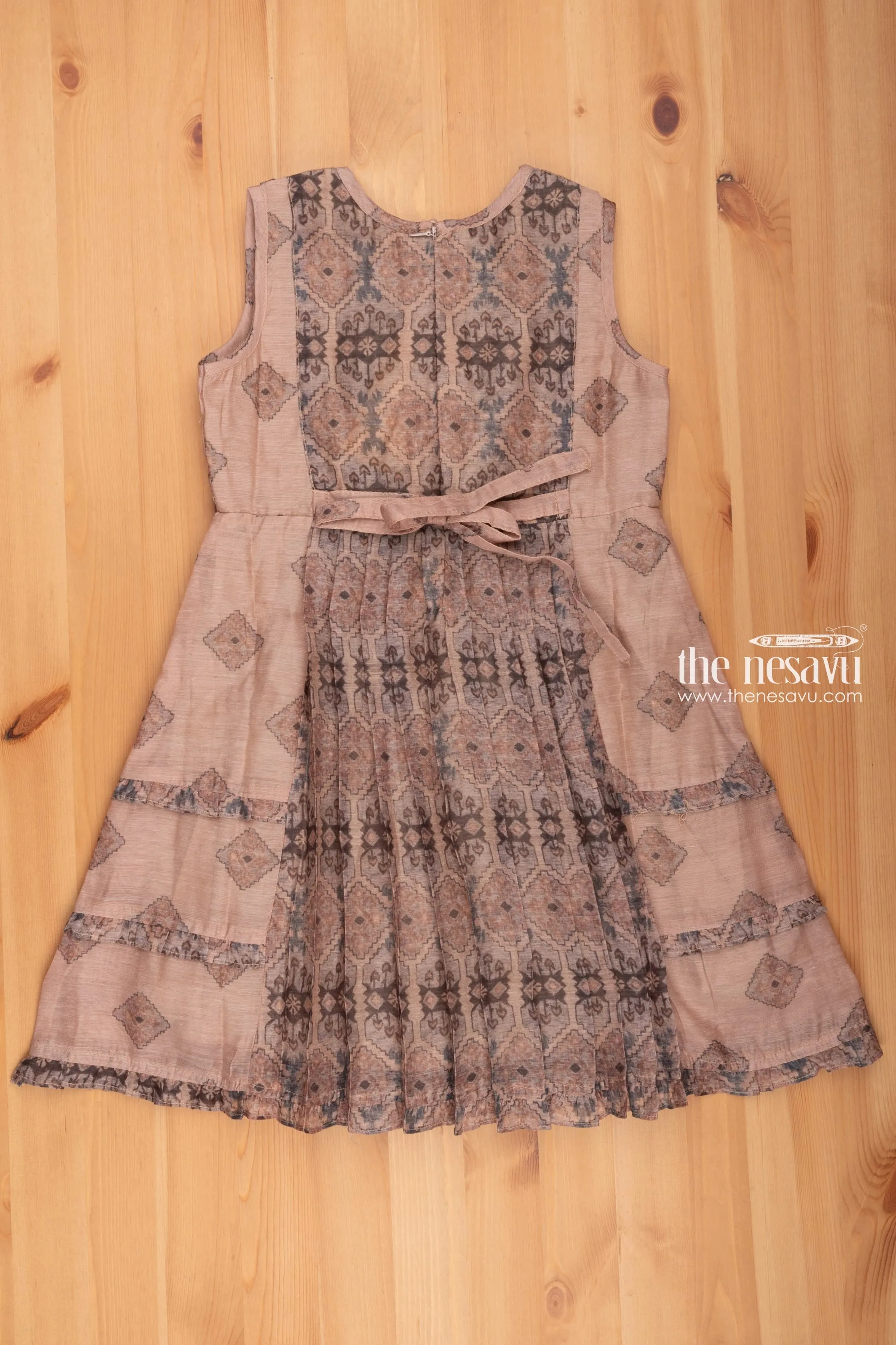 Sequin Embellished Beige Charm: Girls Cotton Frock