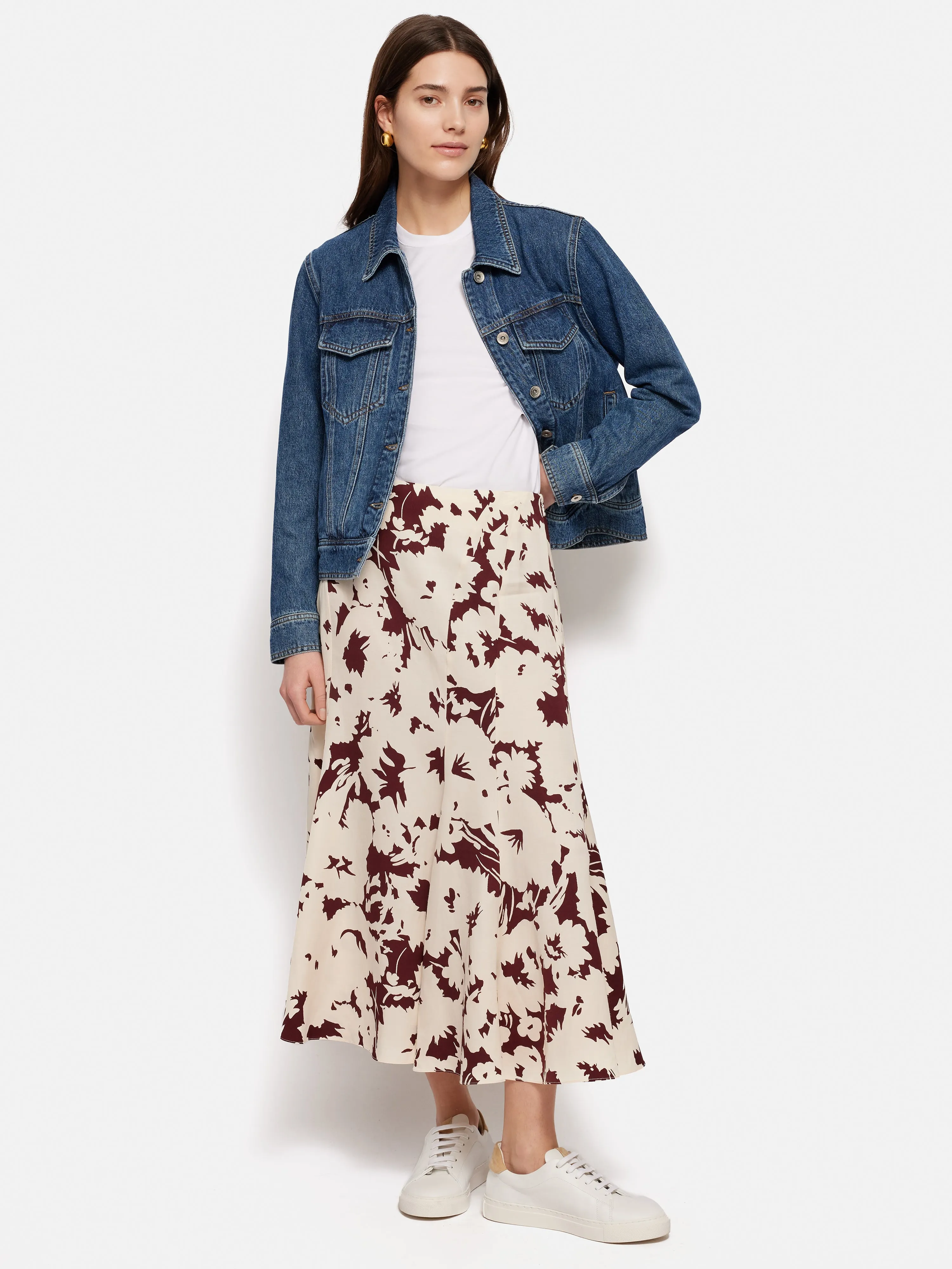 Silhouette Peony Midi Skirt | Cream