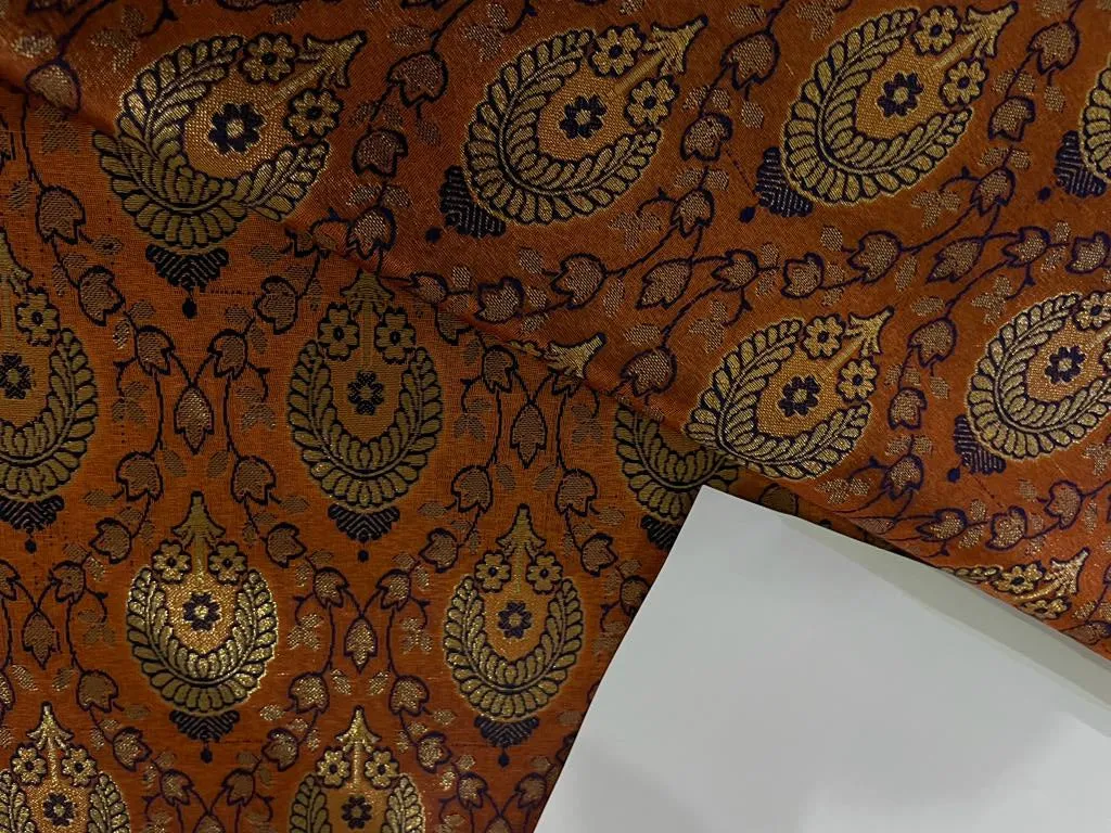 Silk Brocade fabric  44" wide available in 4 colors gold/orange/green and brown BRO901[1-4]