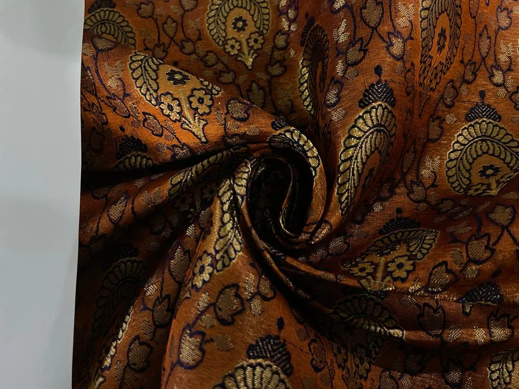 Silk Brocade fabric  44" wide available in 4 colors gold/orange/green and brown BRO901[1-4]