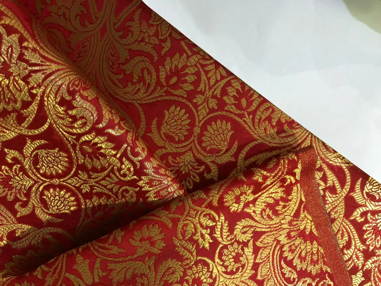 Silk Brocade fabric 44" wide available in Dark red and red Floral Jacquard BRO909[4/5]