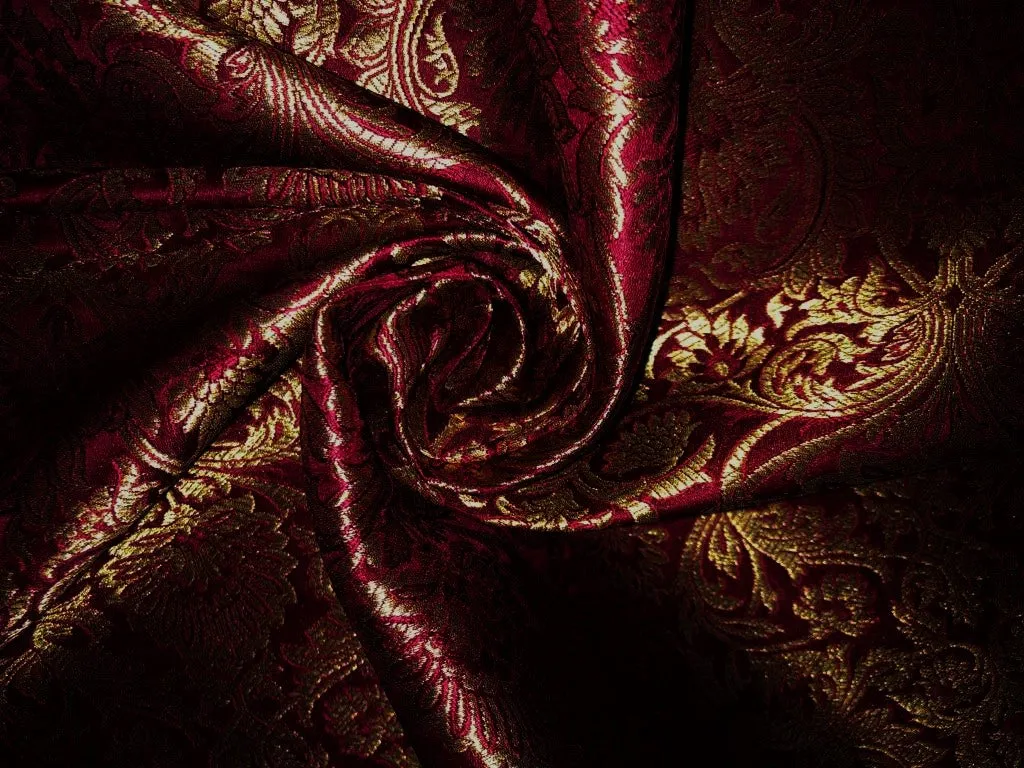 Silk Brocade fabric 44" wide available in Dark red and red Floral Jacquard BRO909[4/5]