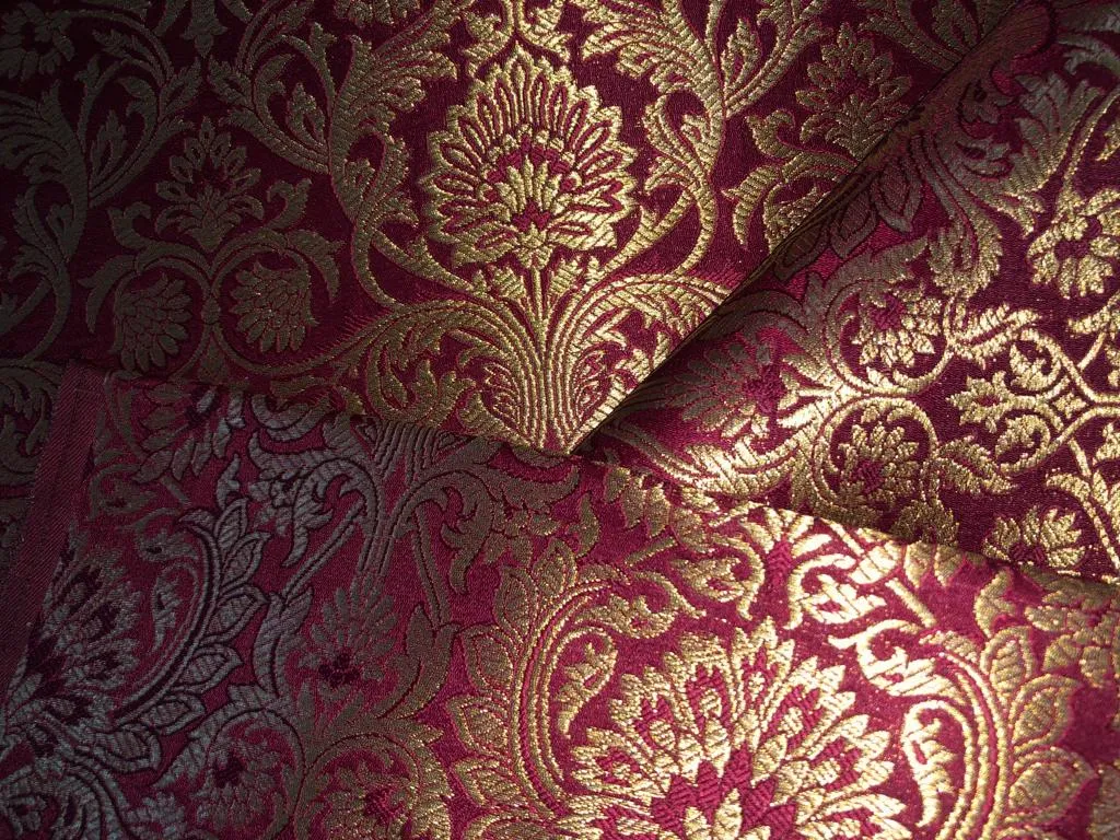 Silk Brocade fabric 44" wide available in Dark red and red Floral Jacquard BRO909[4/5]