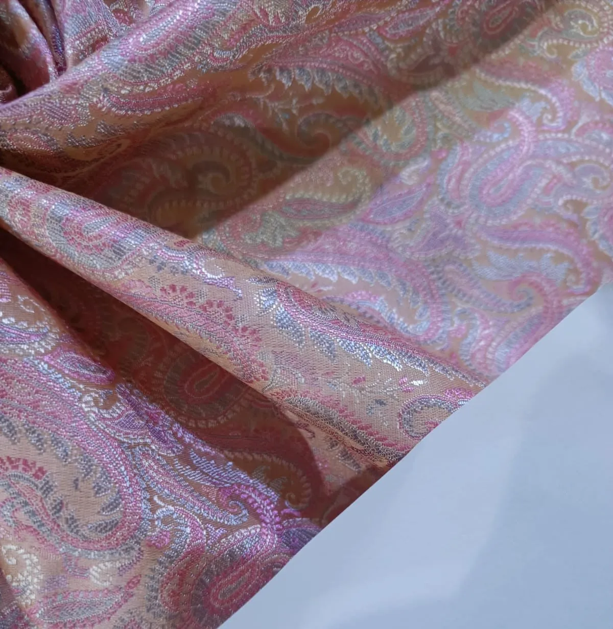 Silk Brocade fabric 44" wide available in two colors Peach / Pink and Blue and Blue /Pink and Green BRO886