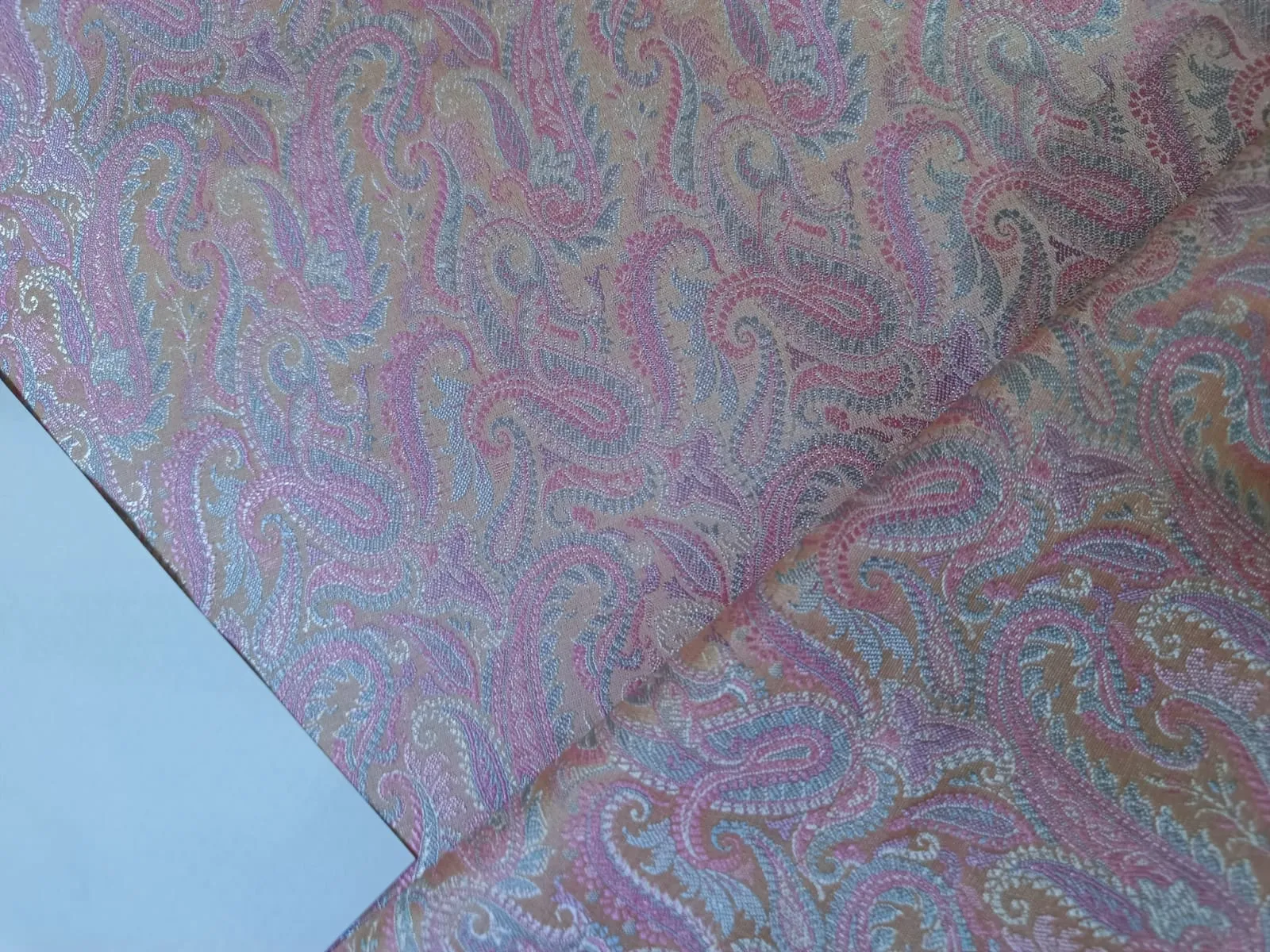 Silk Brocade fabric 44" wide available in two colors Peach / Pink and Blue and Blue /Pink and Green BRO886