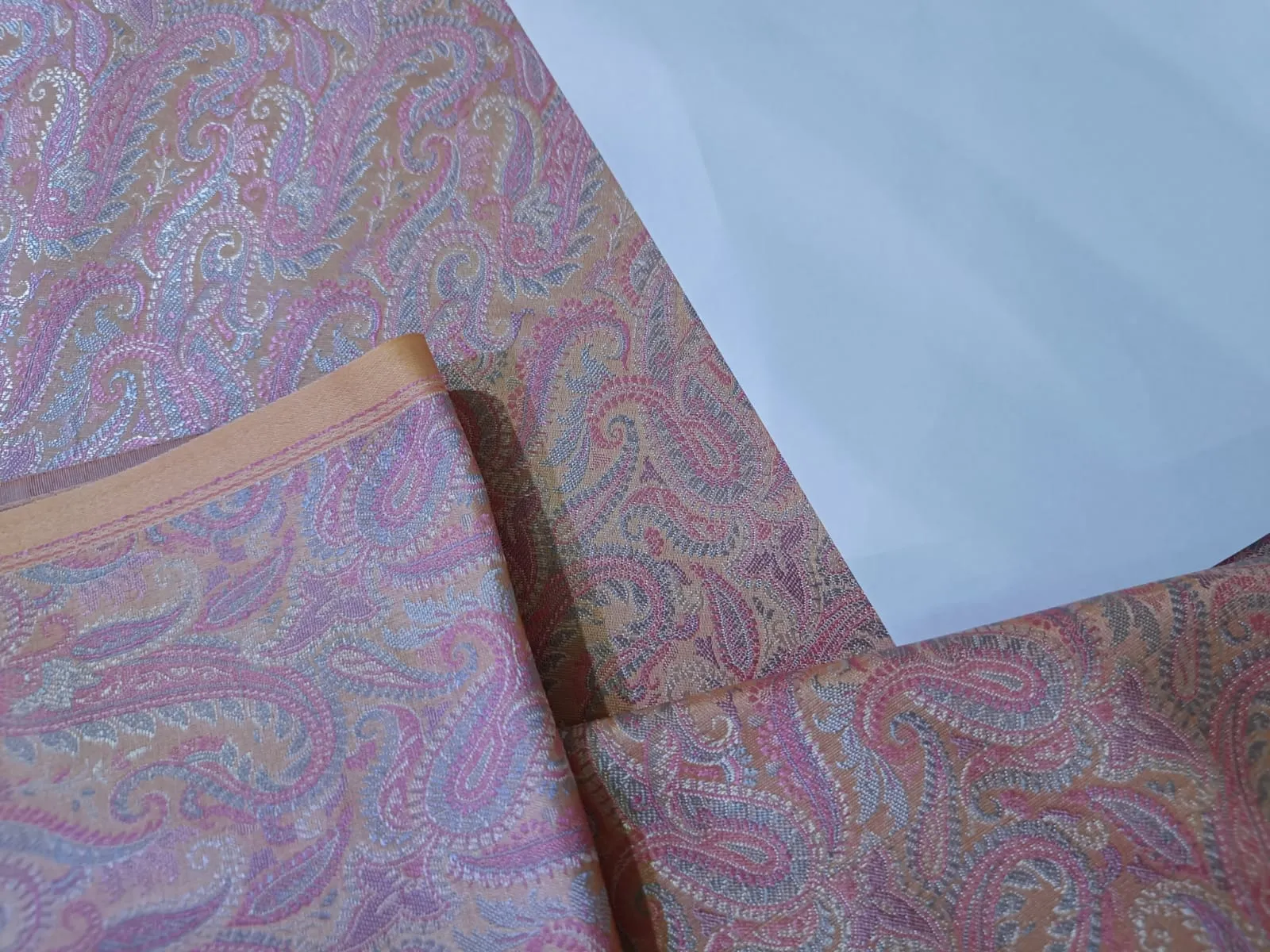 Silk Brocade fabric 44" wide available in two colors Peach / Pink and Blue and Blue /Pink and Green BRO886