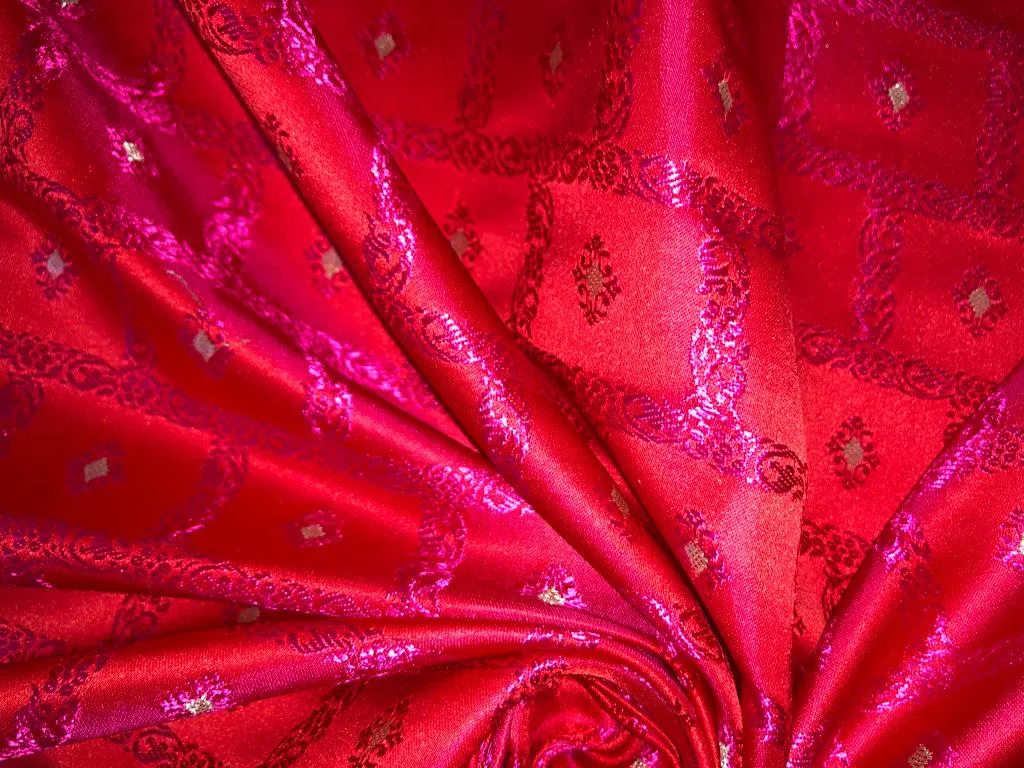 Silk Brocade fabric 44" wide Jacquard available in 2 colors PURPLE,RED/PINK BRO910[4/5]