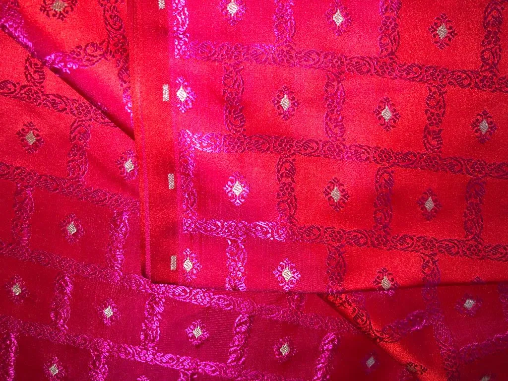 Silk Brocade fabric 44" wide Jacquard available in 2 colors PURPLE,RED/PINK BRO910[4/5]