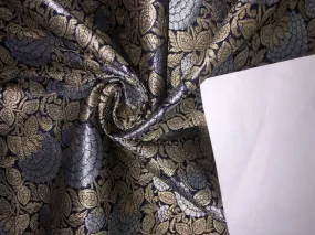 Silk Brocade fabric 44" wide metallic gold and silver Floral  available in 3 colors black and purple and gold BRO939[4/5/6]