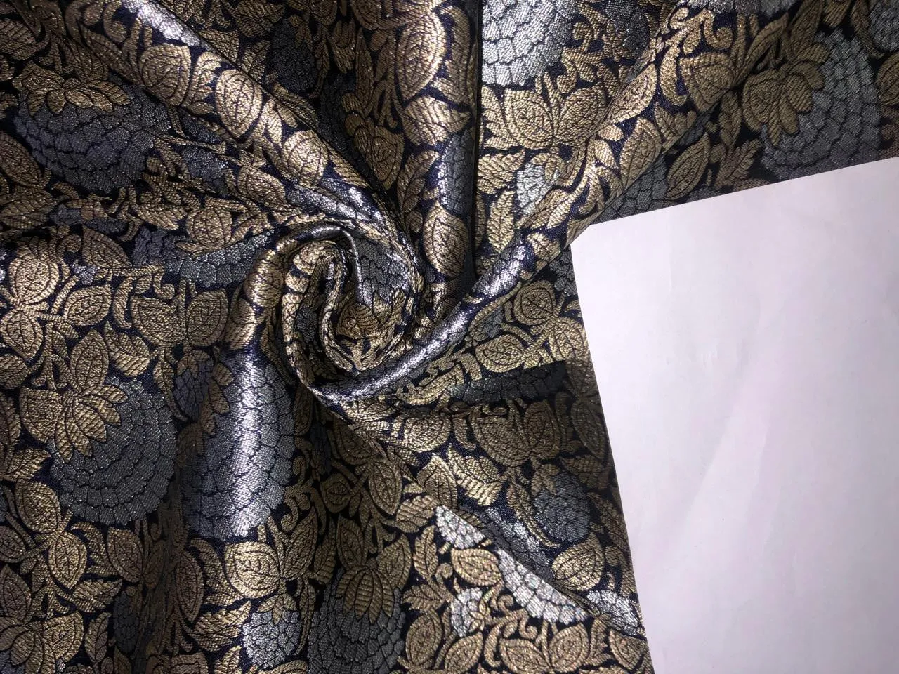 Silk Brocade fabric 44" wide metallic gold and silver Floral  available in 3 colors black and purple and gold BRO939[4/5/6]