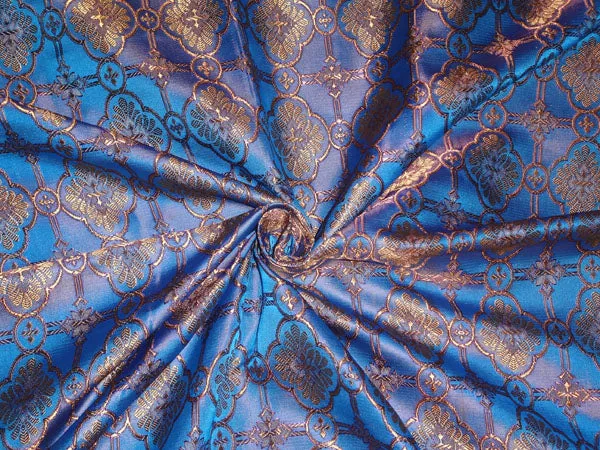 SILK BROCADE FABRIC BROWN,AUBERGINE X BLUE COLOR VESTMENT 44" wide BRO477[3]