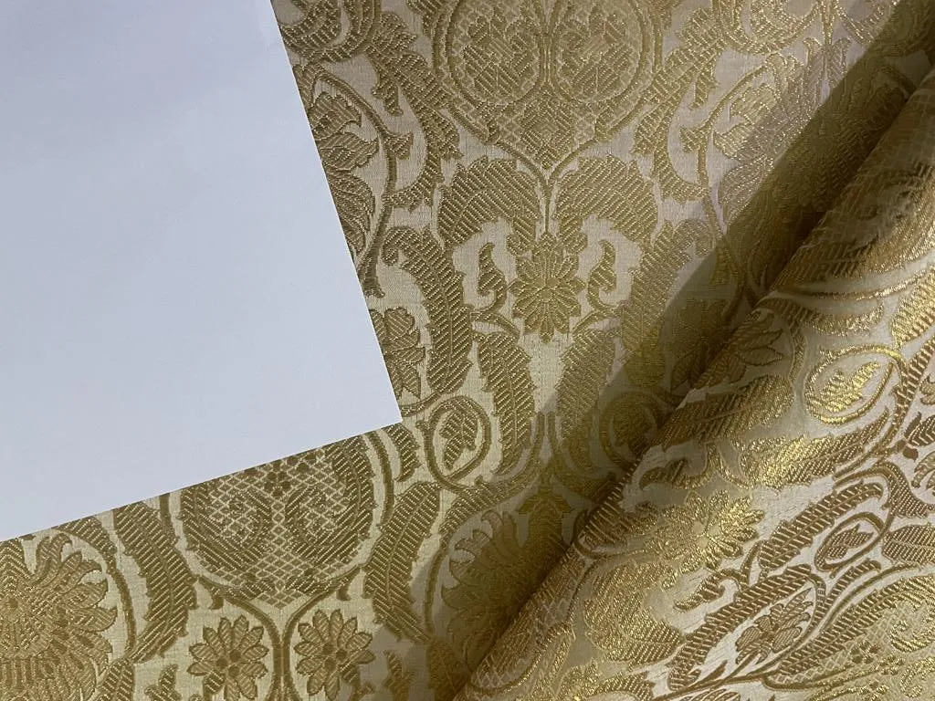 Silk Brocade fabric Gold with metallic gold jacquard color 44" wide BRO890[4]