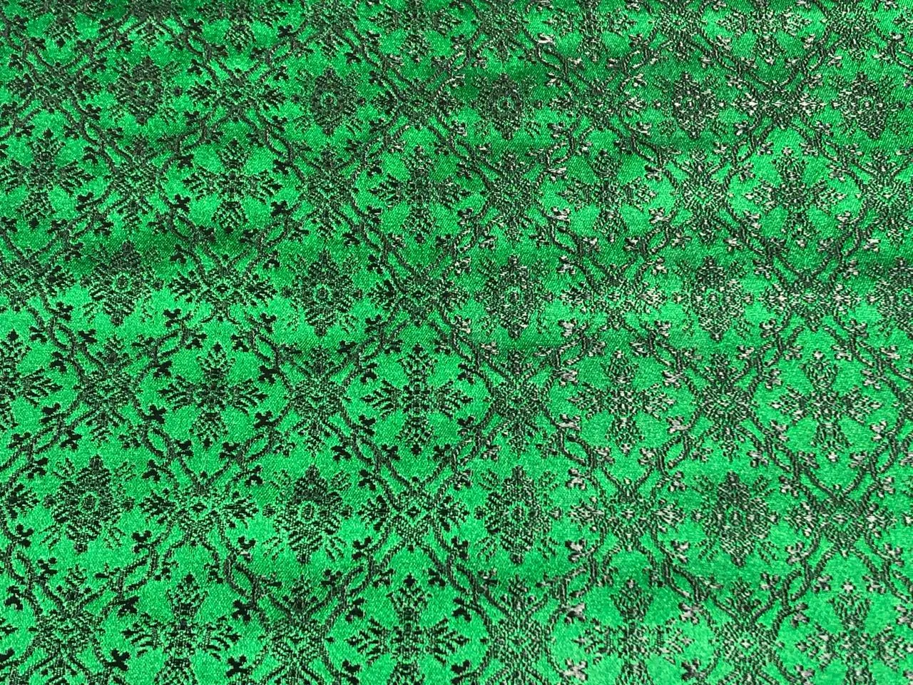 Silk Brocade Fabric Green X  Black color Vestment Design 44" wide BRO213[5]