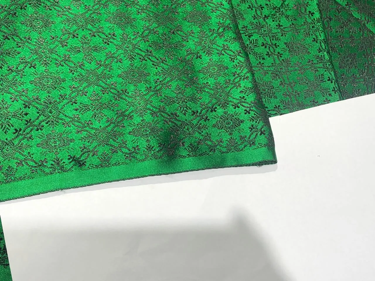 Silk Brocade Fabric Green X  Black color Vestment Design 44" wide BRO213[5]