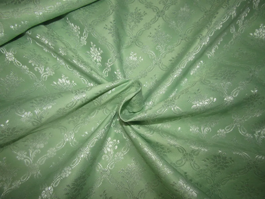 Silk Brocade fabric green x metallic silver color 58" wide BRO801[1]