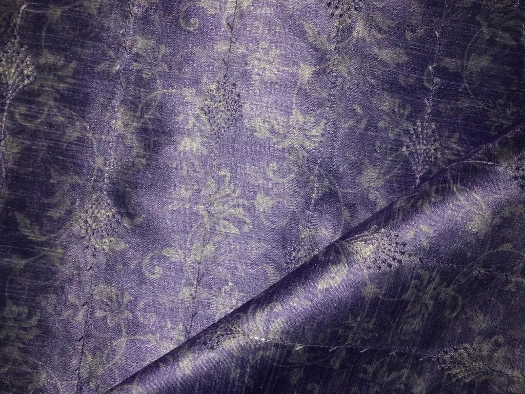 Silk Brocade fabric Lilac shaded embroidered with subtle silver sequence 54" wide BRO912[4]