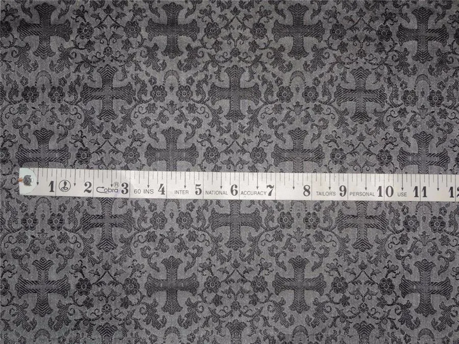 Silk brocade Fabric new design vestment silver grey and black Color 44" wide BRO533[3]