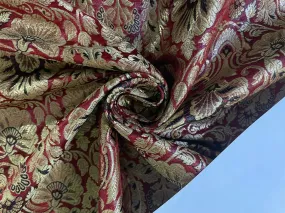 Silk Brocade fabric Red with metallic gold, red and black jacquard color 44" wide BRO891[1]