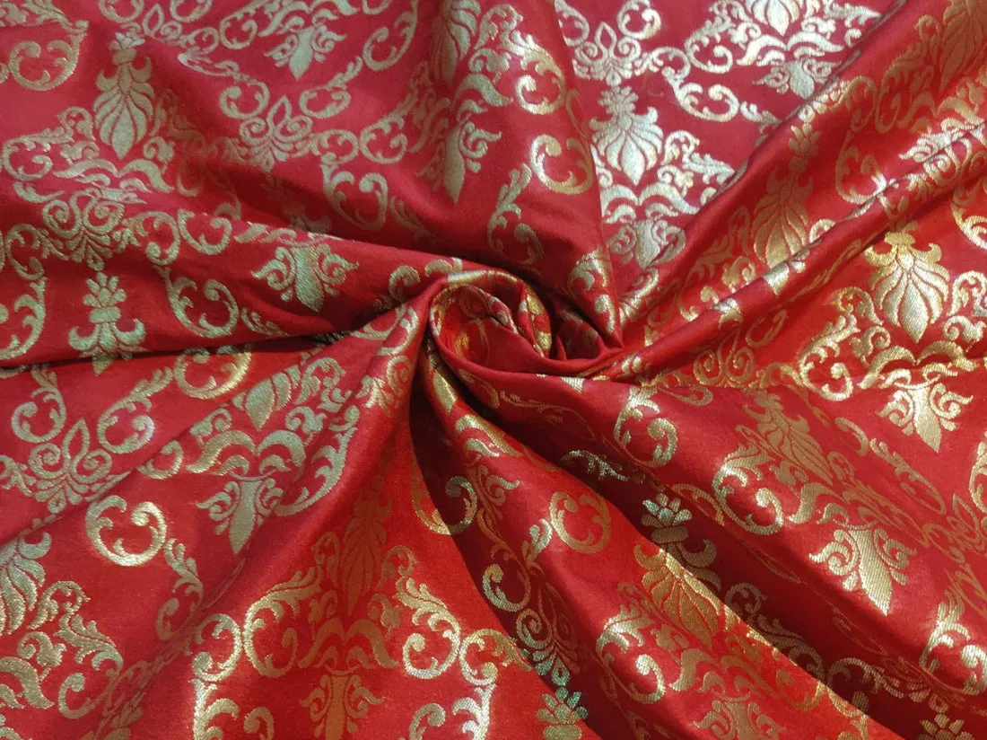 Silk Brocade fabric red x metallic gold color 44" wide BRO790B[1]