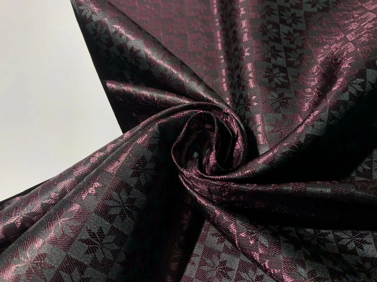 Silk Brocade  fabric~ satin 44" wide   jacquard OLD MAUVE AND BLACK GEOMETRICAL  BRO996[4]