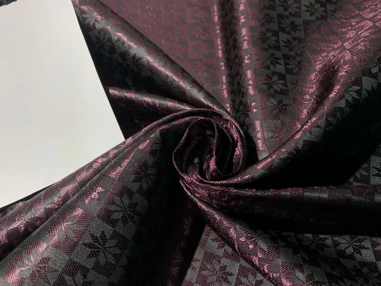 Silk Brocade  fabric~ satin 44" wide   jacquard OLD MAUVE AND BLACK GEOMETRICAL  BRO996[4]